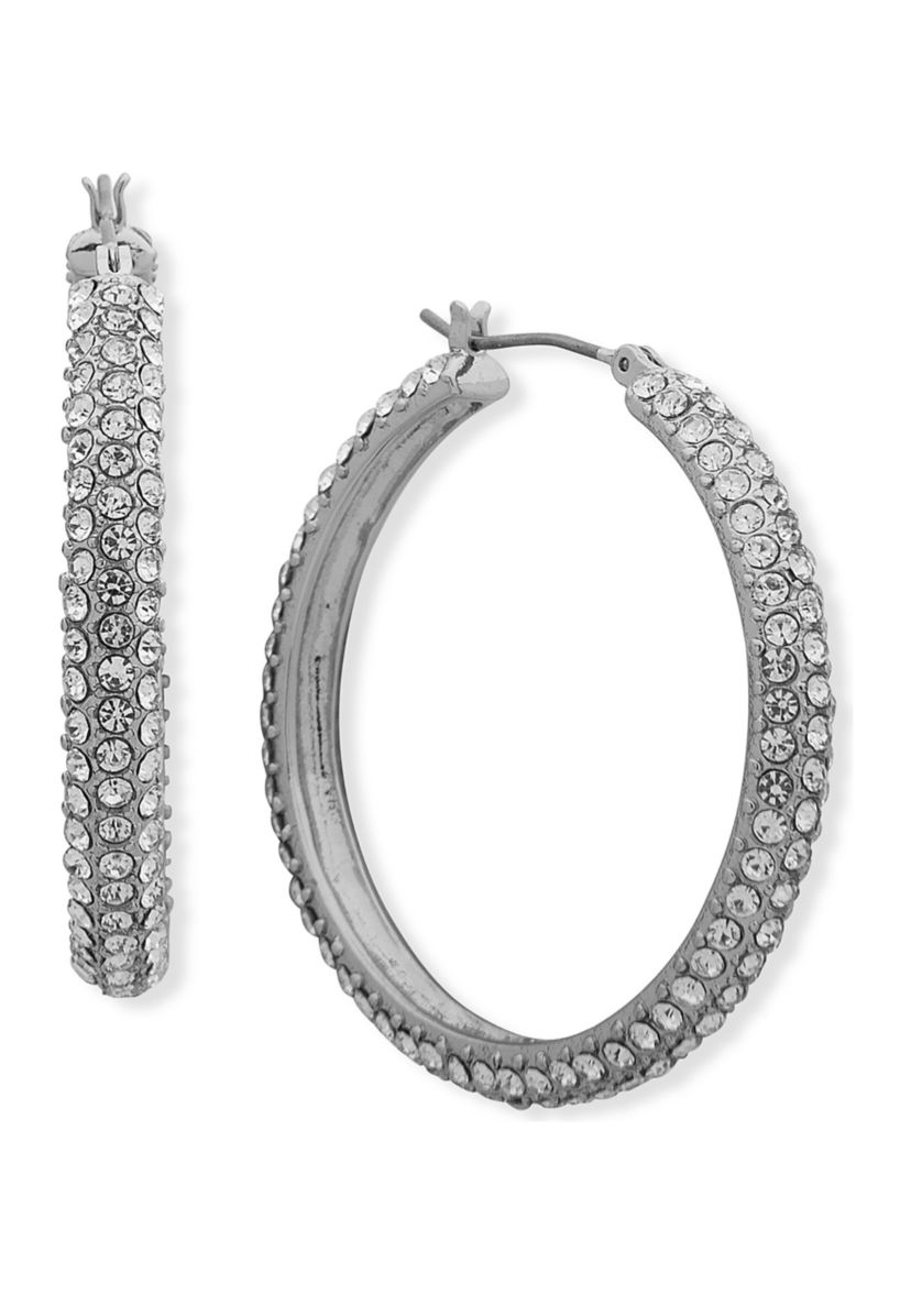 40 Millimeter Crystal Micropave Hoop Earrings