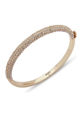 DKNY Gold Tone Crystal Micropave Bangle Bracelet, 8 in -  0642447298352