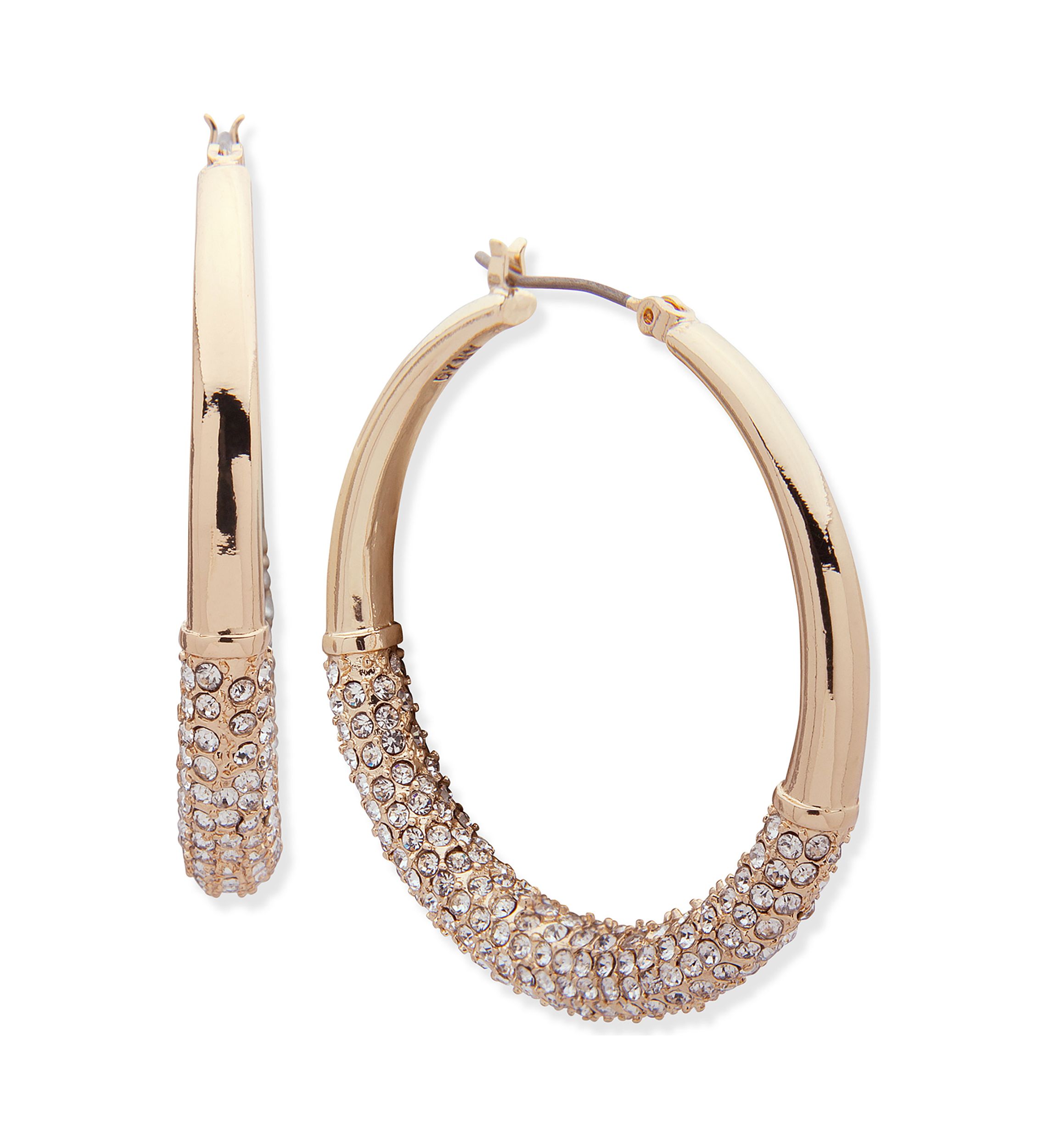 Gold Tone 40 Millimeter Crystal Micropave Hoop Earrings