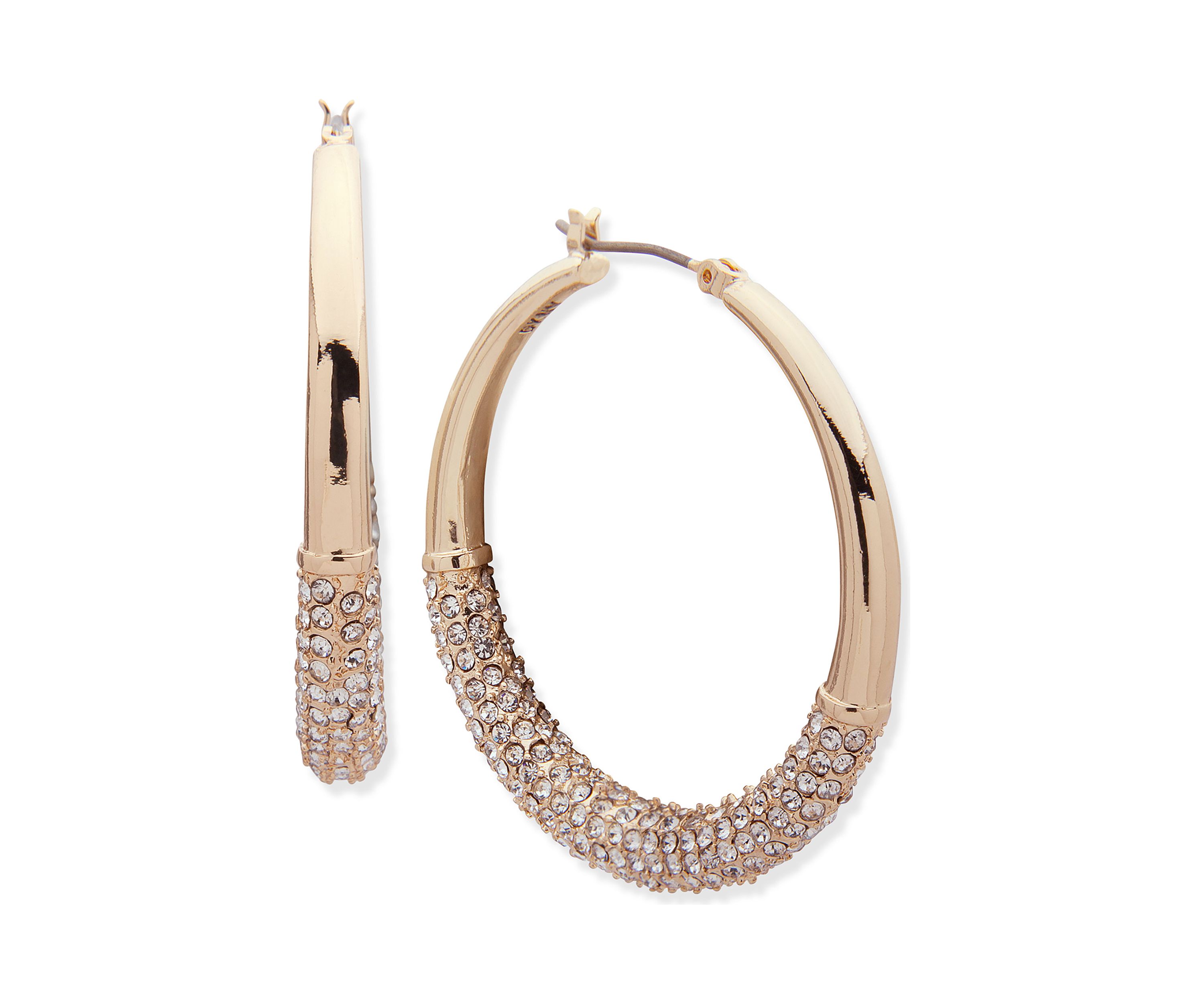 Gold Tone 40 Millimeter Crystal Micropave Hoop Earrings