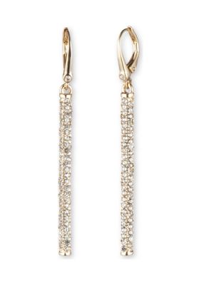 Gold Tone Crystal Micropave Linear Earrings