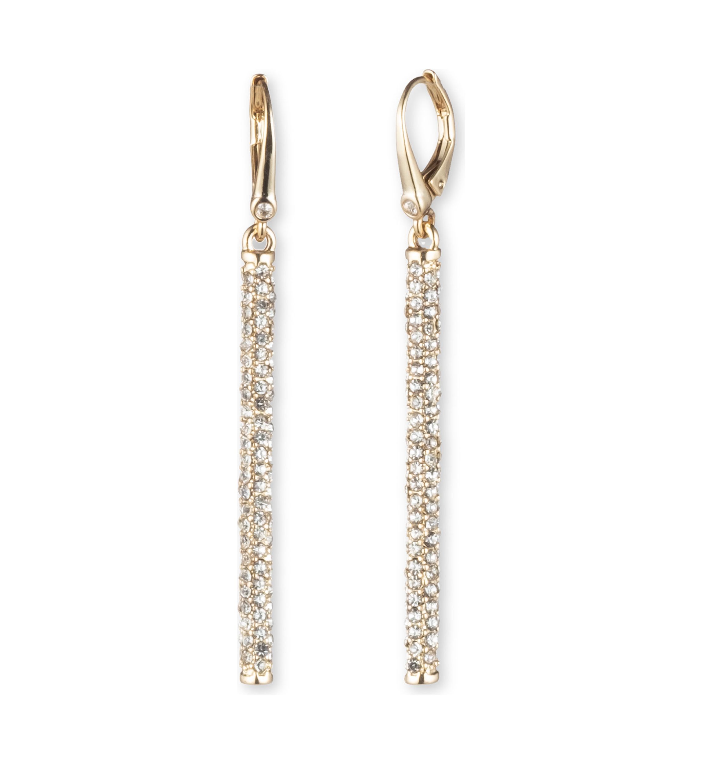 Gold Tone Crystal Micropave Linear Earrings