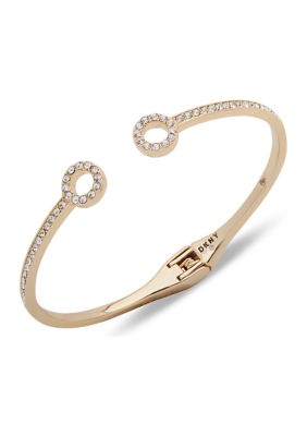 DKNY Gold Tone Crystal Pave Ring Bangle Bracelet, 8 in -  0642447320909