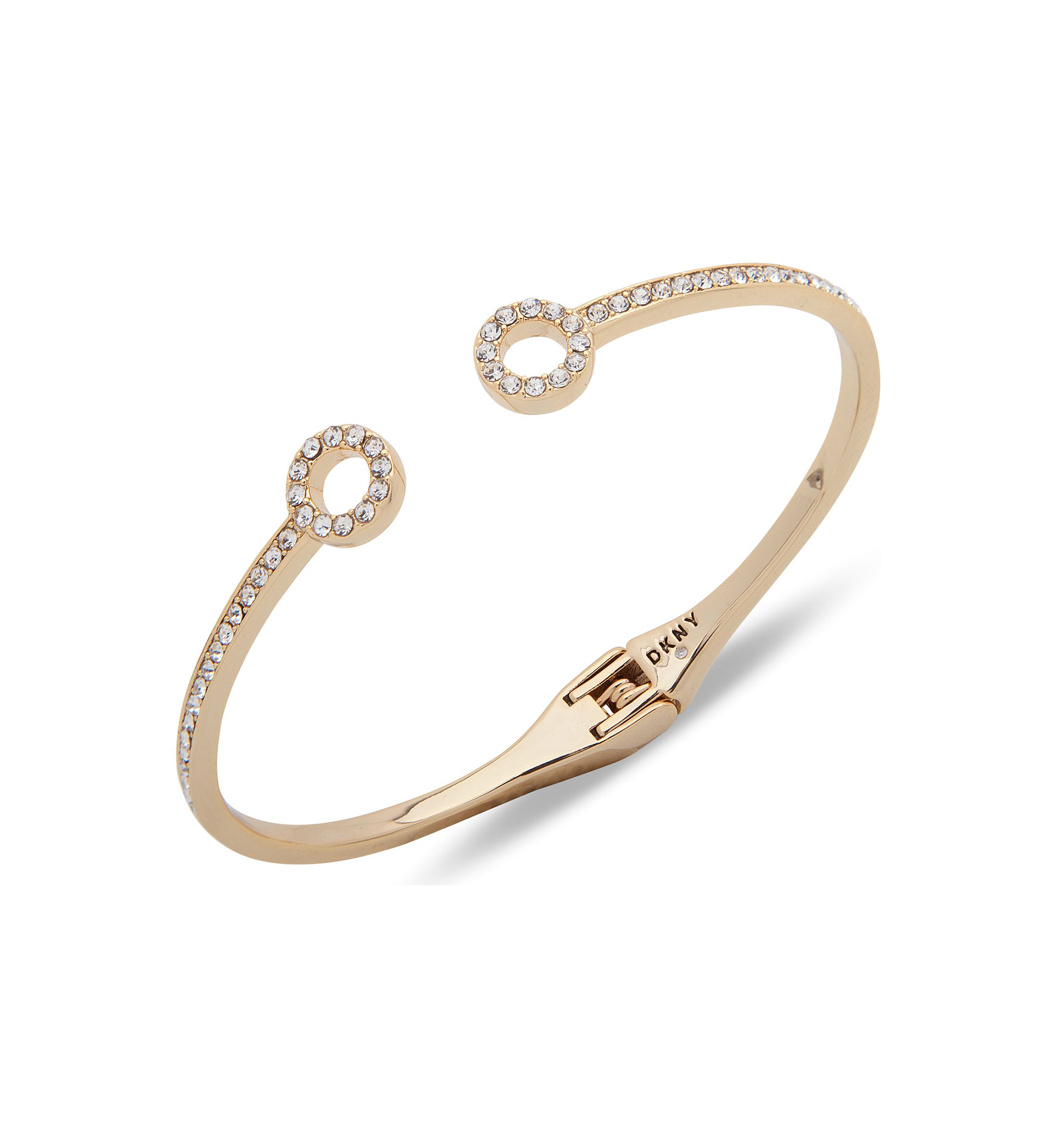 Gold Tone Crystal Pave Ring Bangle Bracelet 