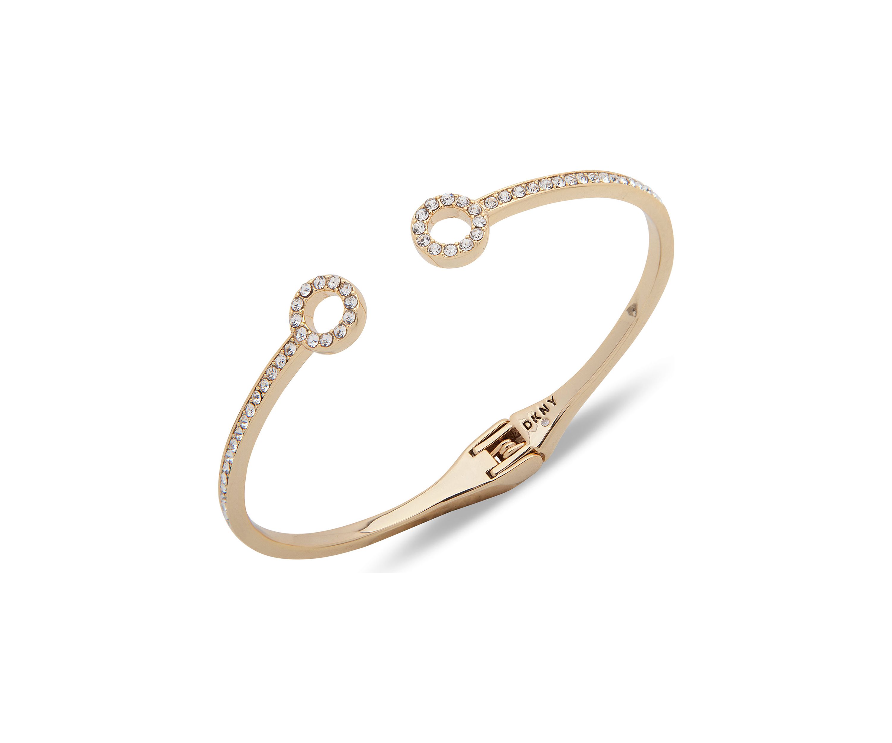 Gold Tone Crystal Pave Ring Bangle Bracelet 