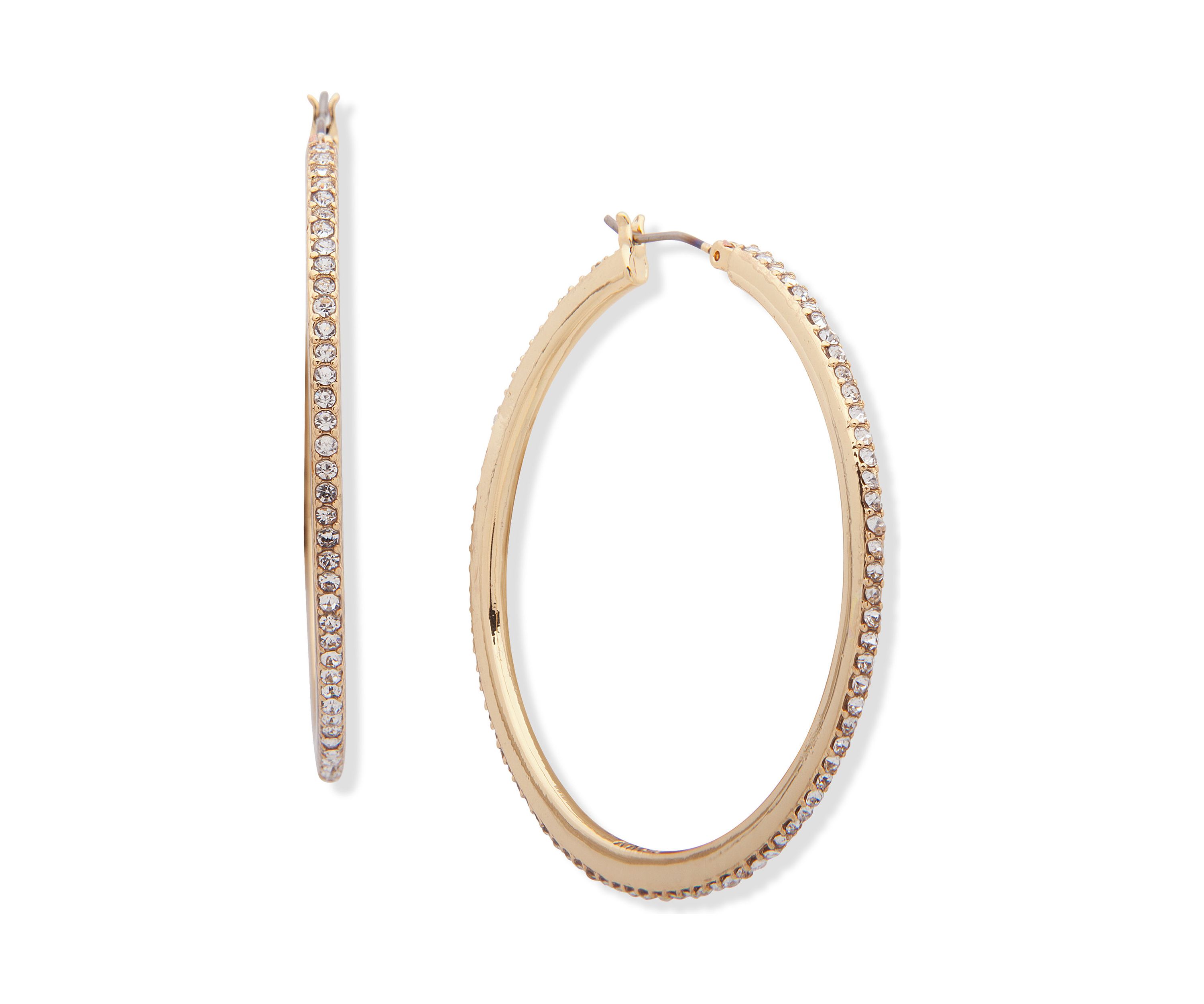 Gold Tone 50 Millimeter Crystal Pave Hoop Earrings