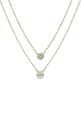 Gold Tone 16" Crystal Double Pendant Necklace