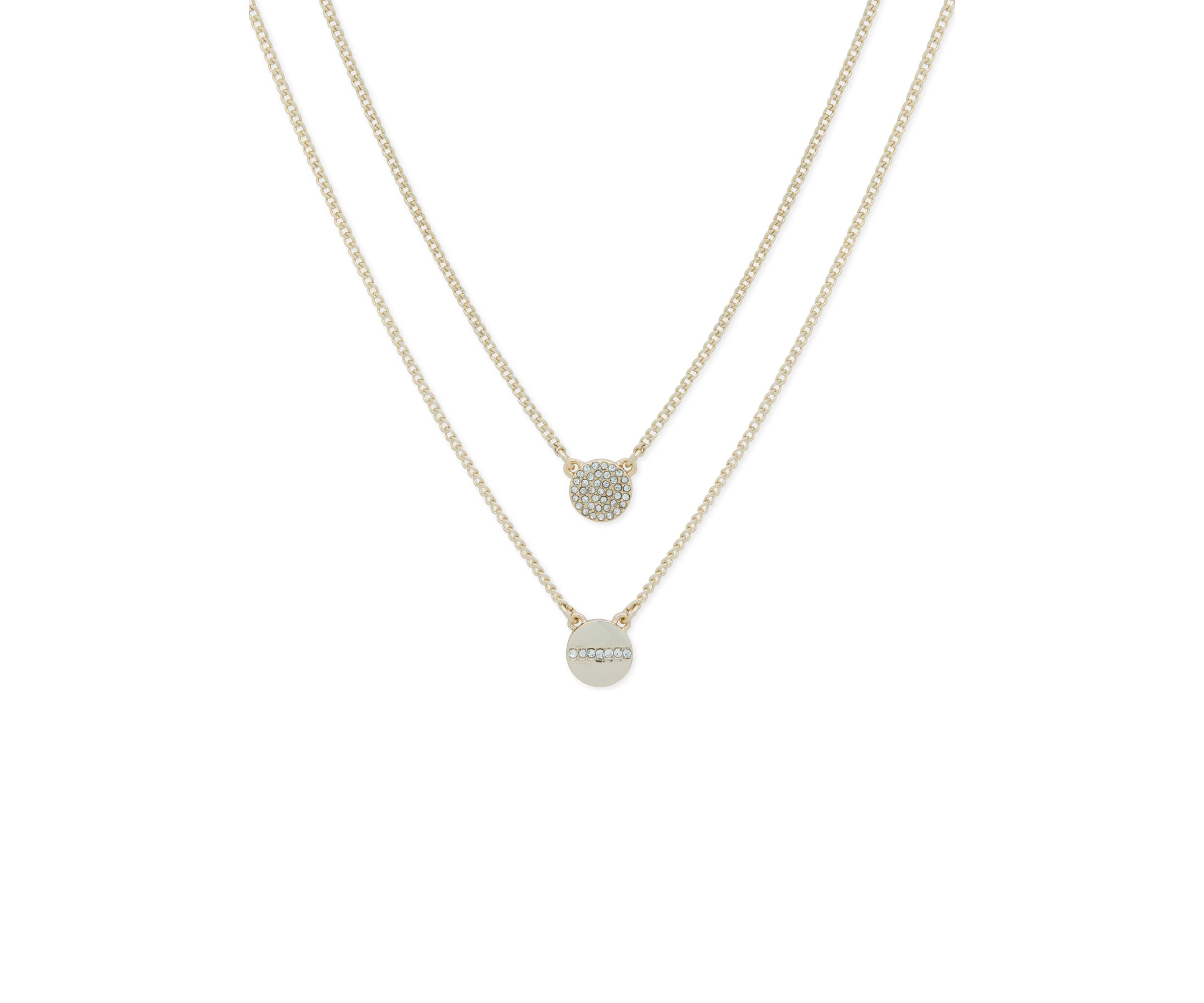 Gold Tone 16" Crystal Double Pendant Necklace