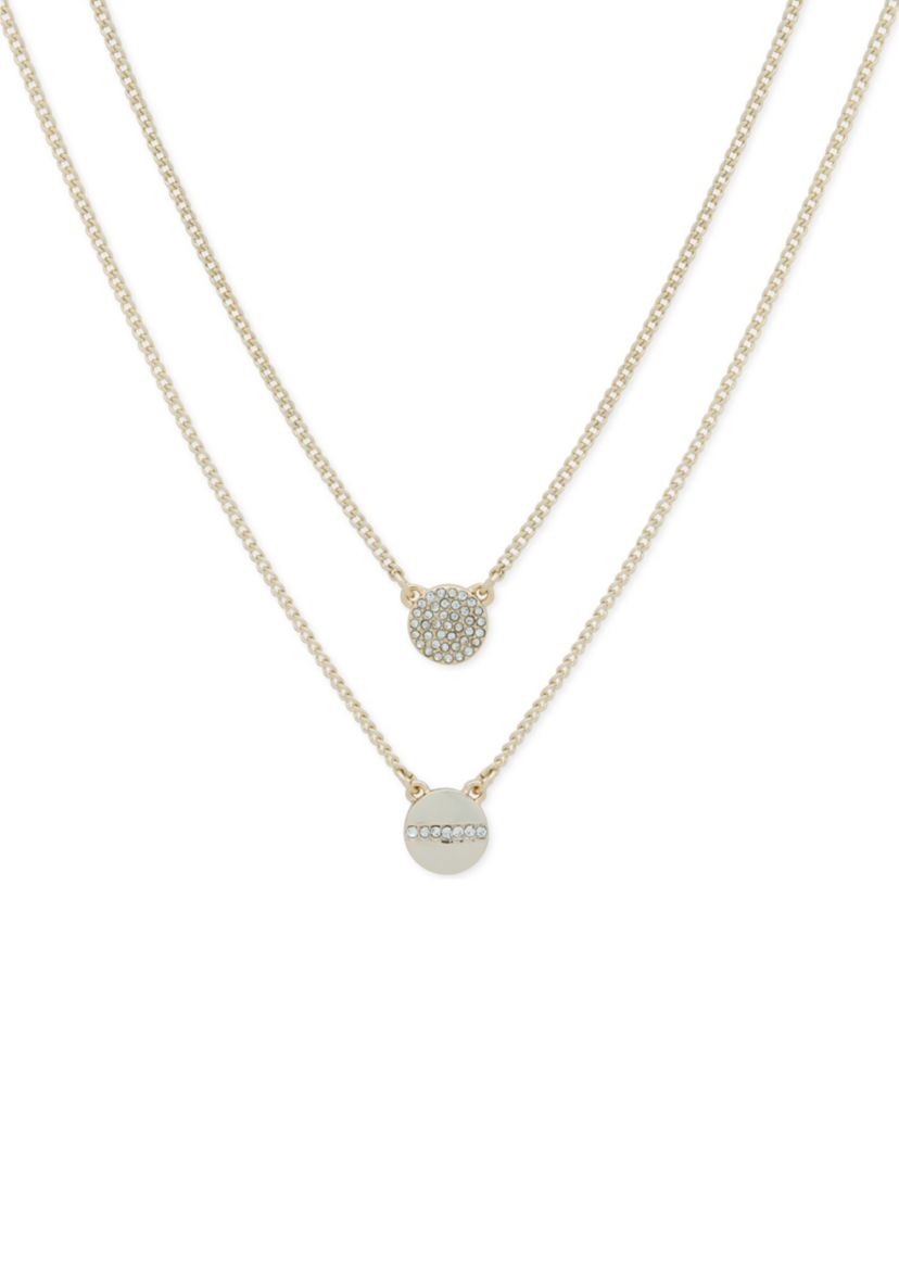 Gold Tone 16" Crystal Double Pendant Necklace