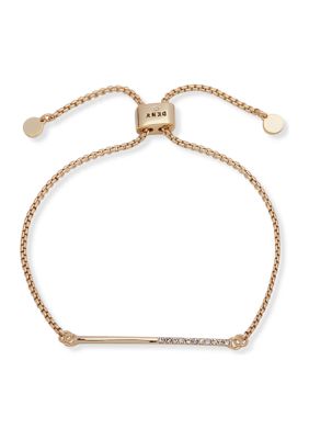 DKNY Gold Tone Half Crystal Pave Bar Slider Bracelet -  580087460519871