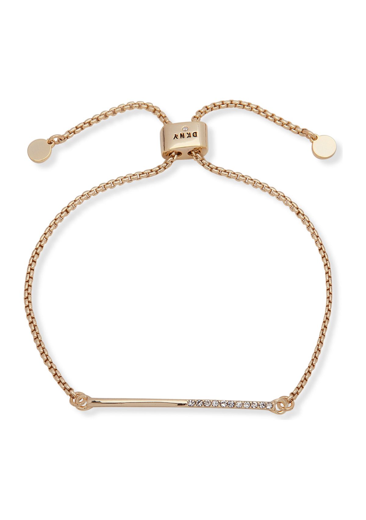 Gold Tone Half Crystal Pave Bar Slider Bracelet 