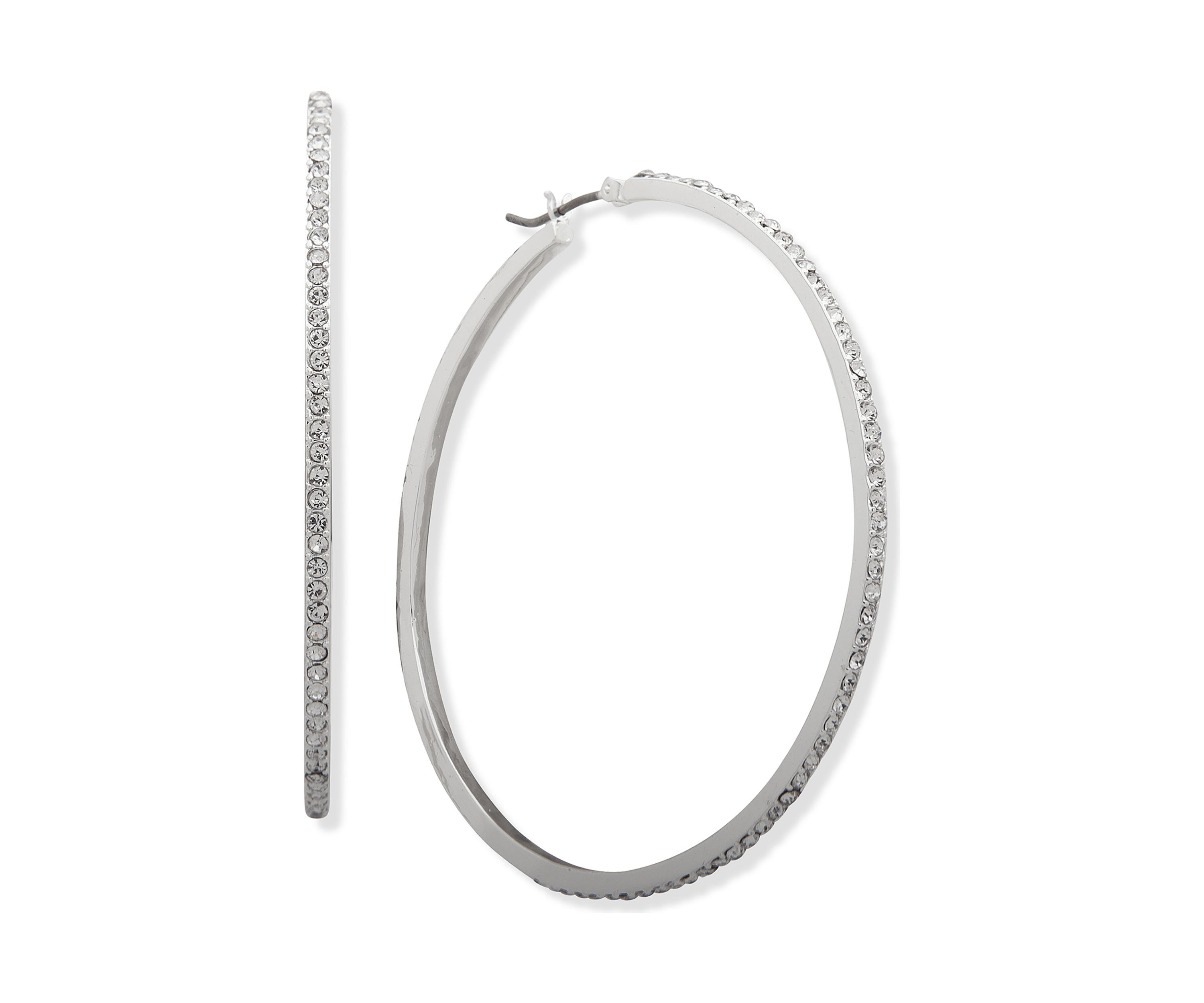 Silver Tone 57 Millimeter Crystal Hoop Earrings