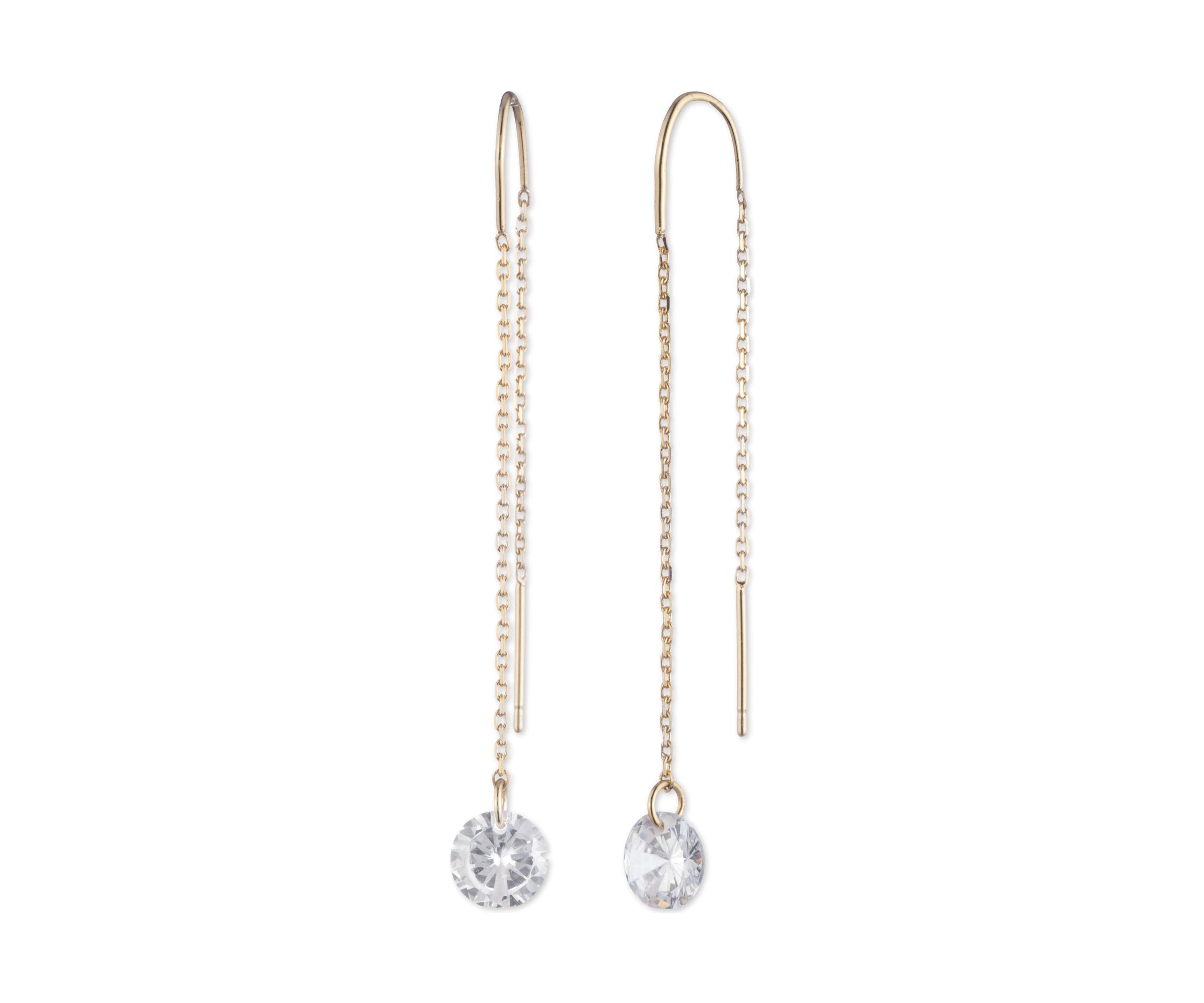 Gold Tone Cubic Zirconia Threader Earrings
