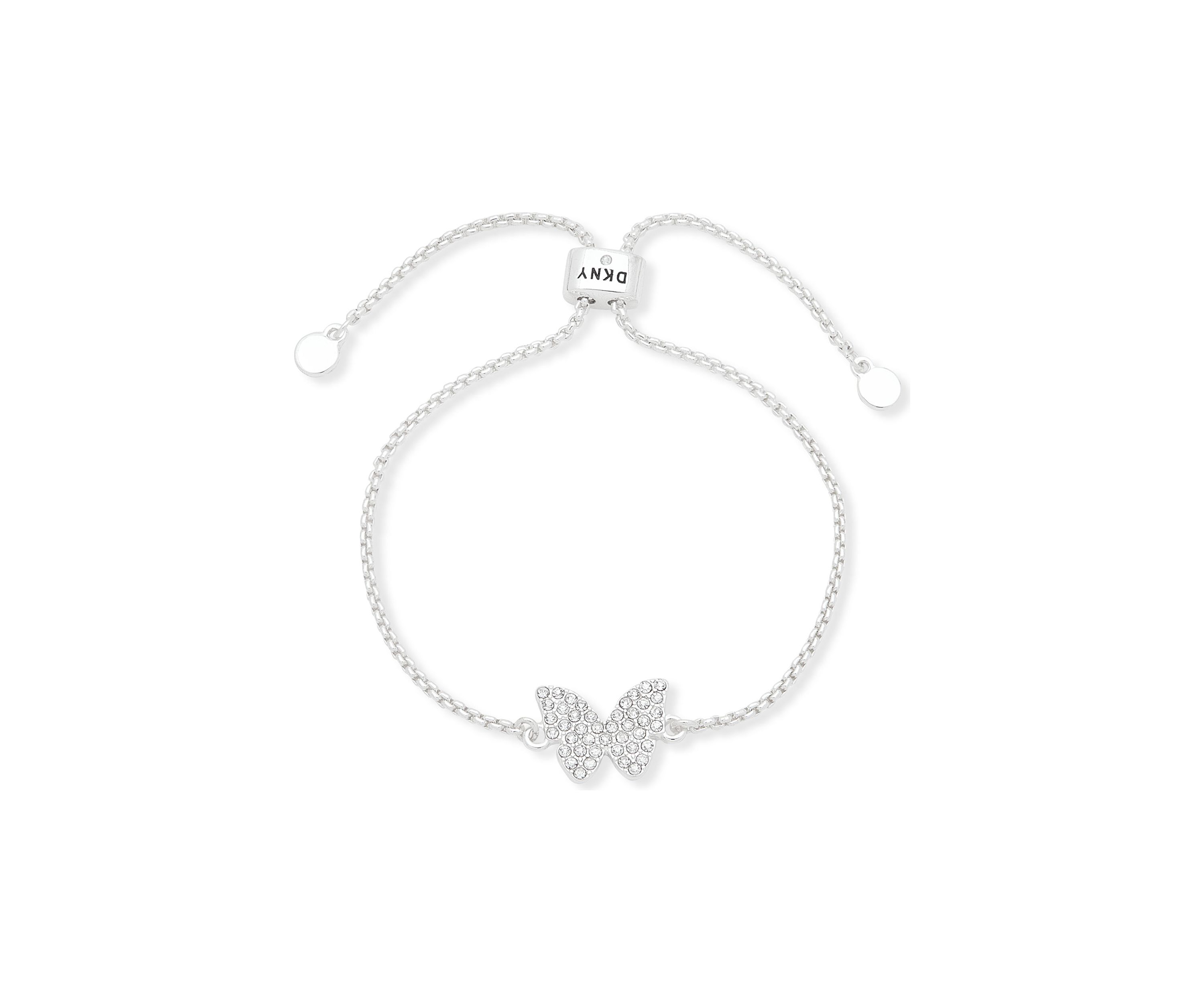 Silver Tone Crystal Pave Butterfly Slider Bracelet