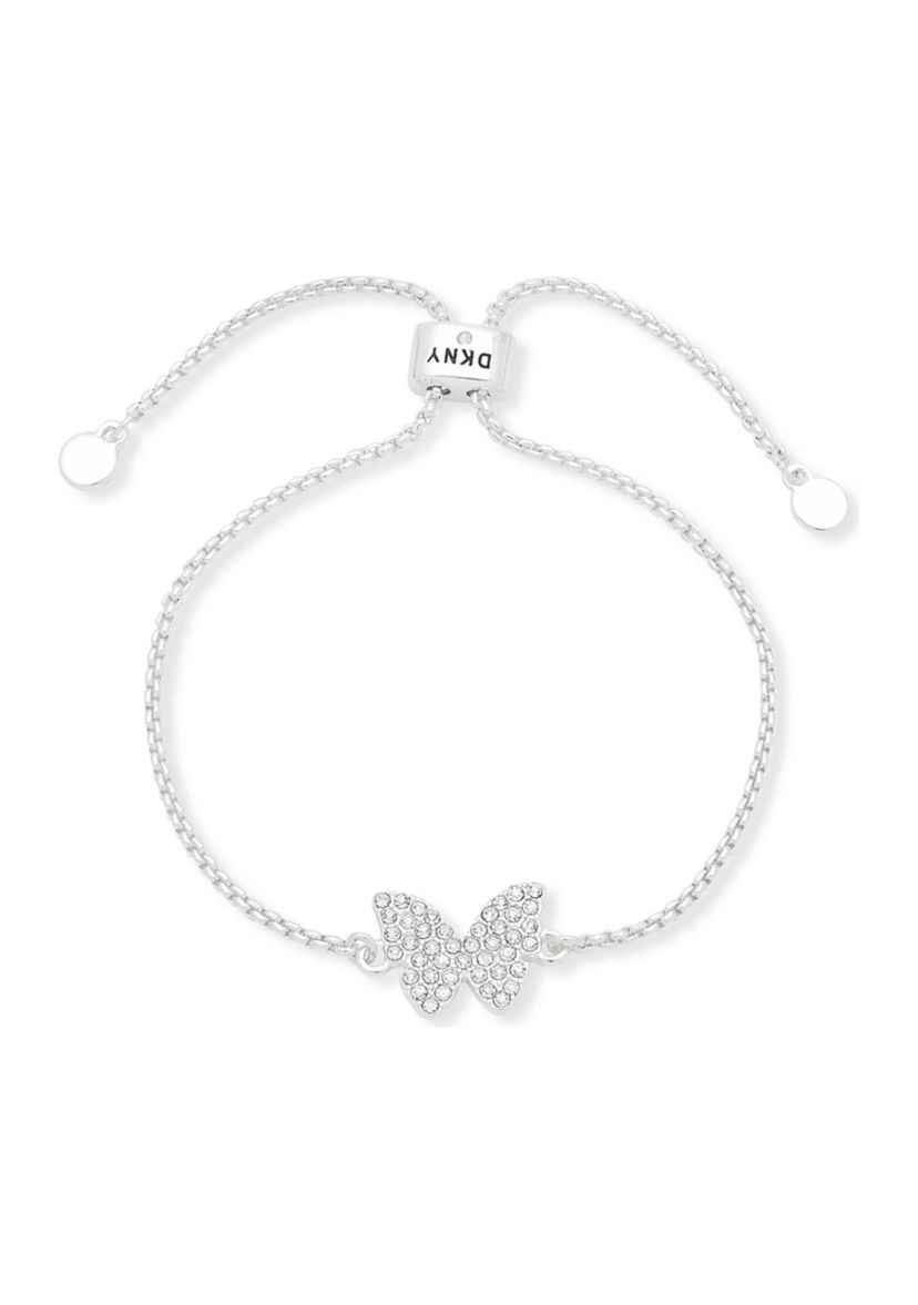 Silver Tone Crystal Pave Butterfly Slider Bracelet
