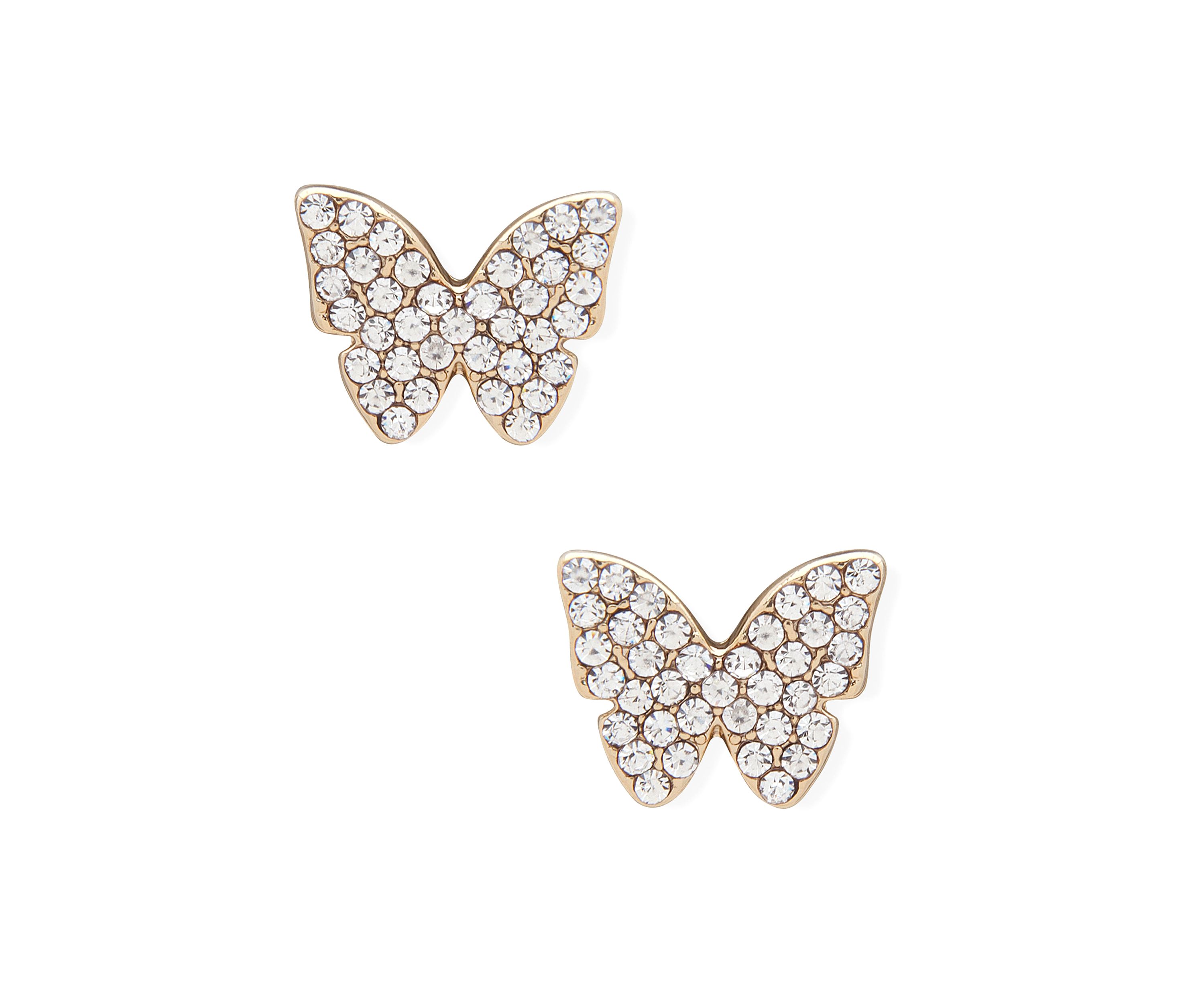 Silver Tone Crystal Pave Butterfly Stud Earrings