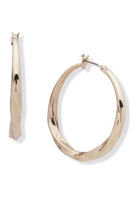 Gold Tone Medium Twist Hoop Earrings