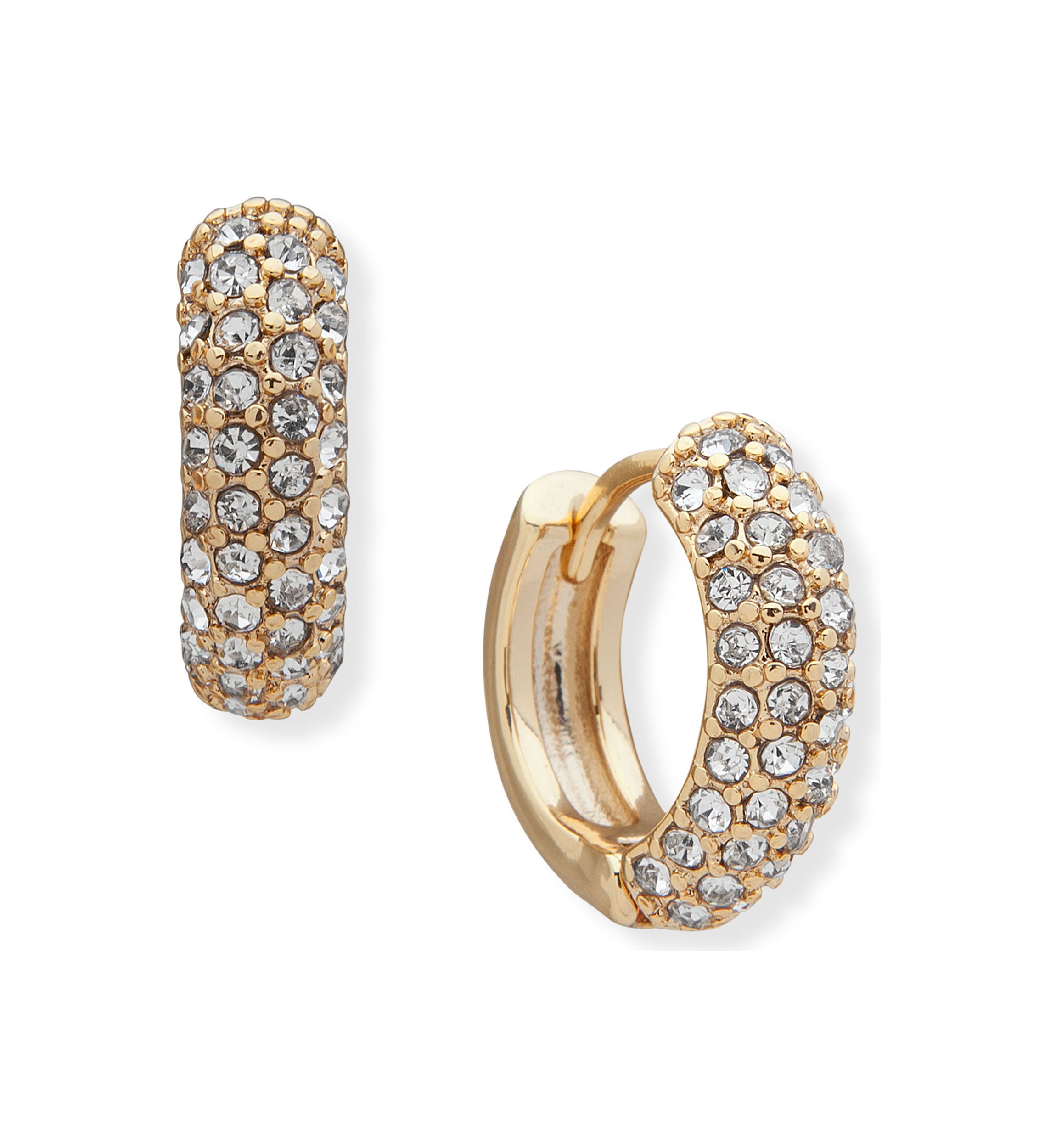 Gold Tone Crystal Micropave Huggie Hoop Earrings