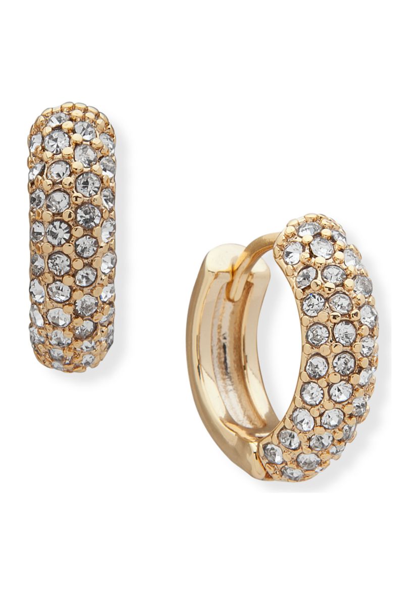 Gold Tone Crystal Micropave Huggie Hoop Earrings
