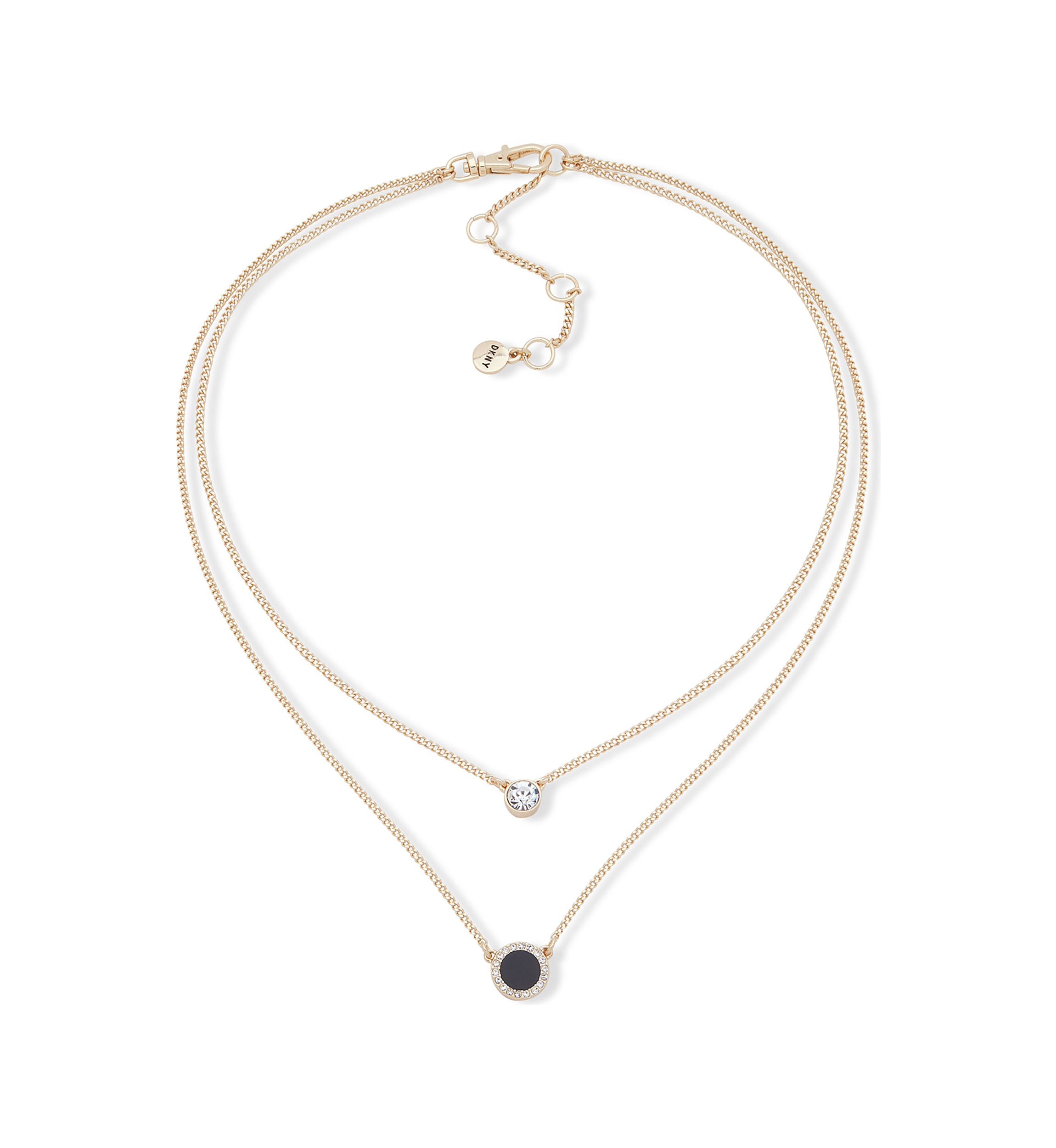Gold Tone Crystal and Double Pendant Necklace