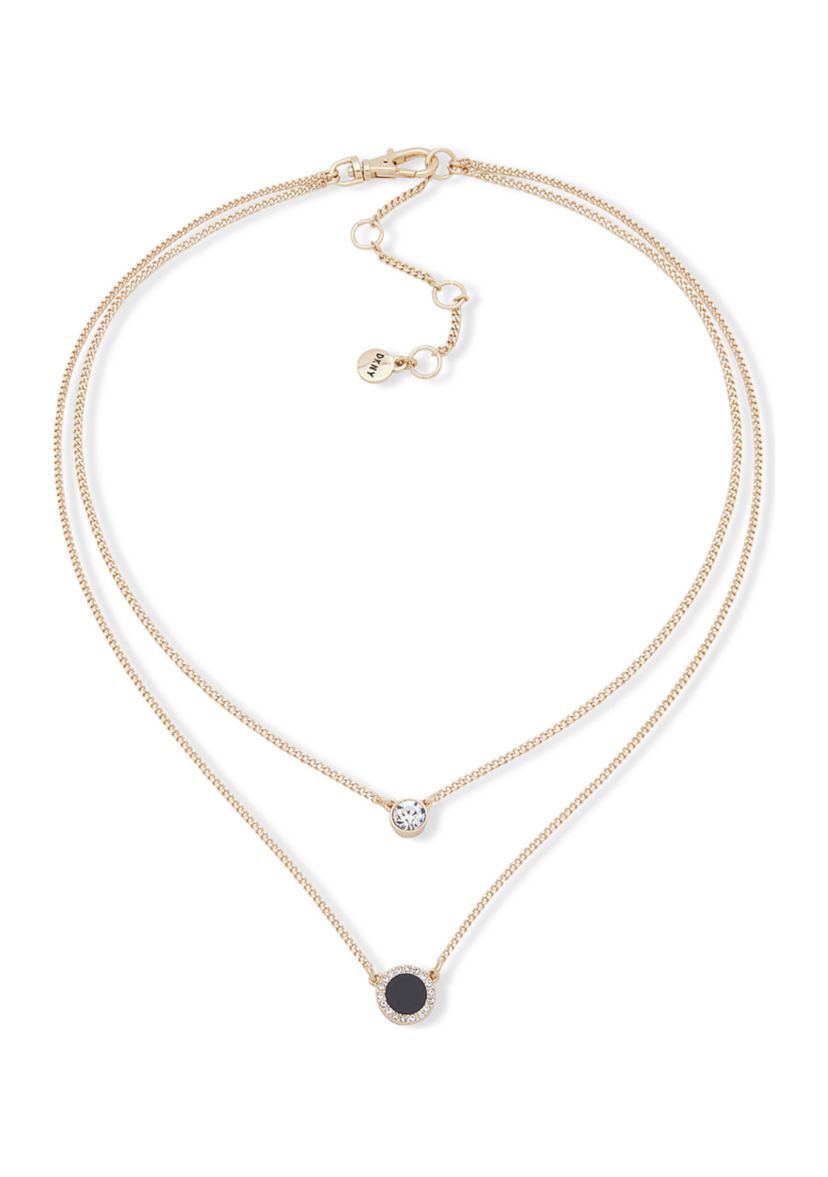 Gold Tone Crystal and Double Pendant Necklace