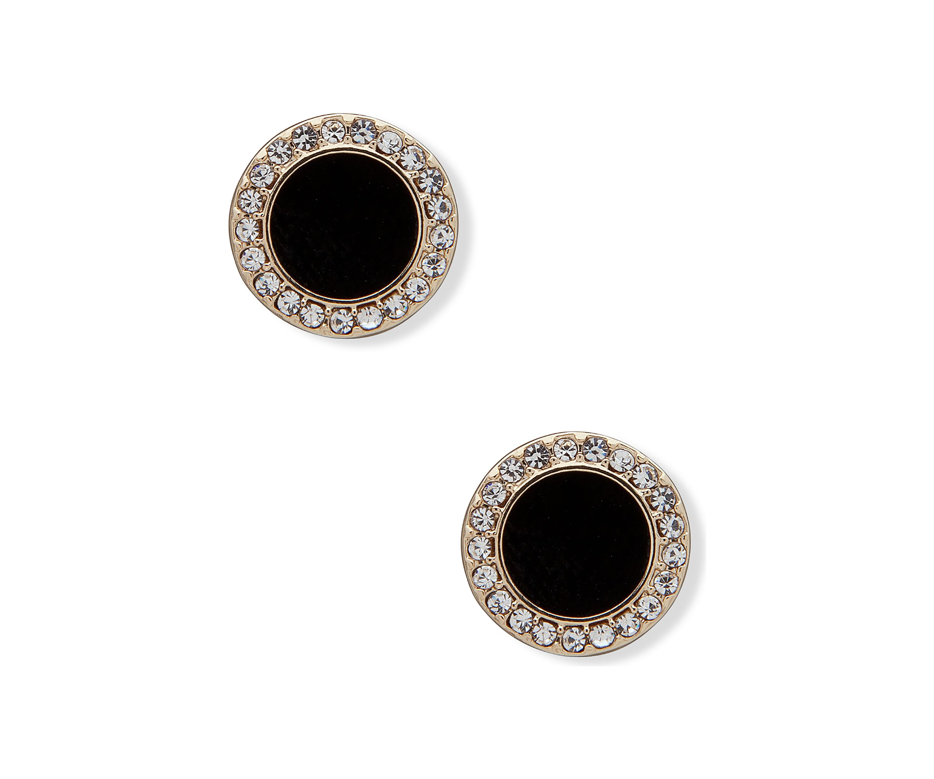 Gold Tone Crystal and Black Inlay Stud Earrings
