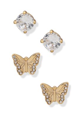 Gold Tone Crystal Pave Butterfly Earrings