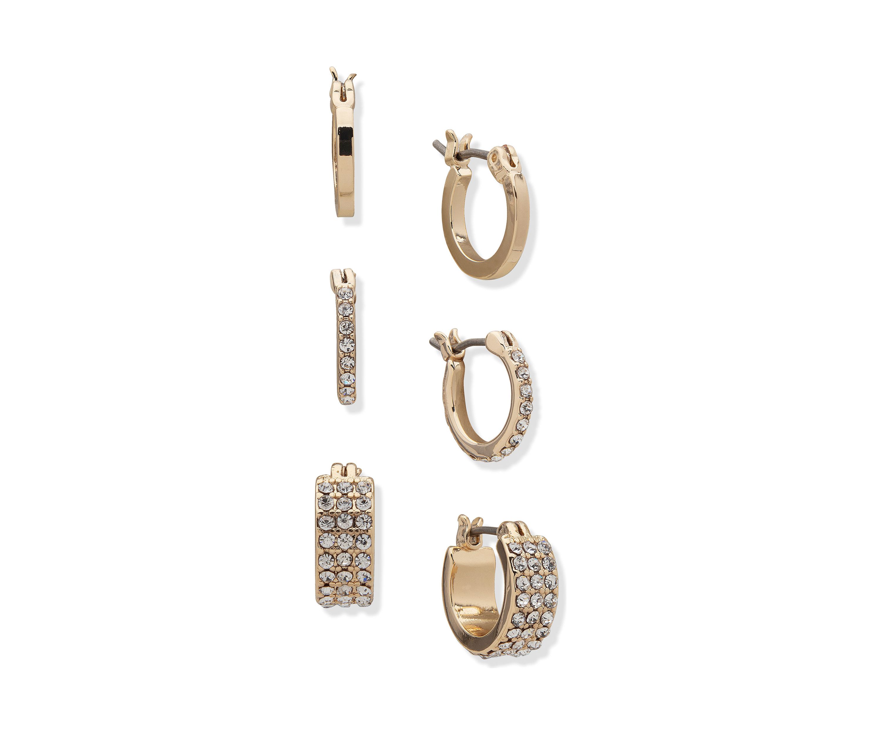 Gold Tone Crystal Hoop Trio Earring Set