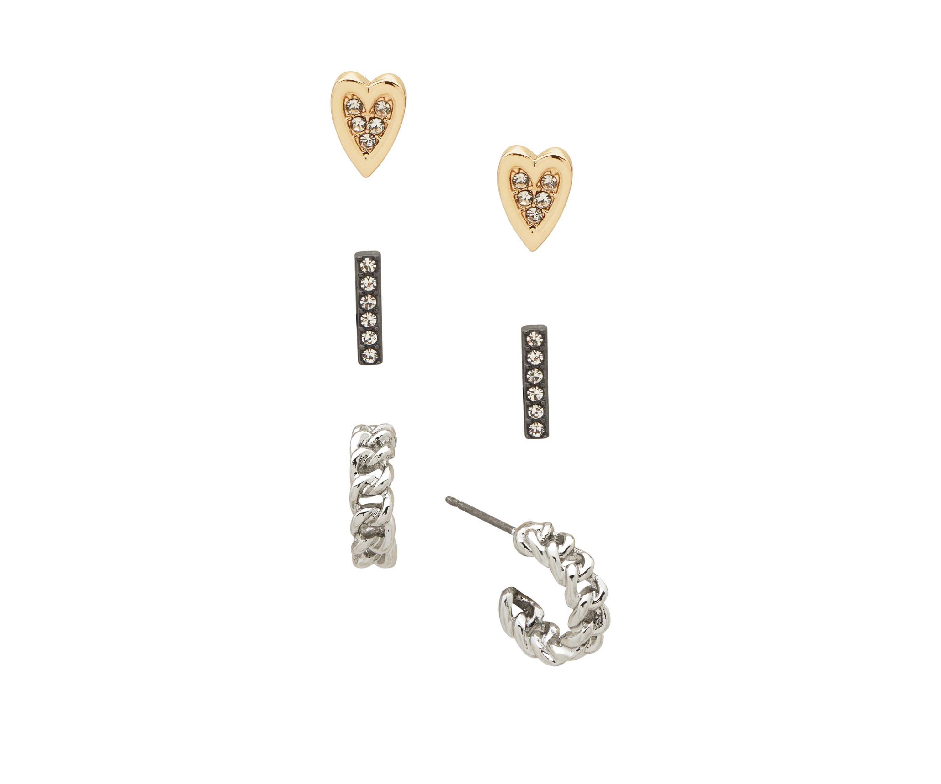 Tri Tone  Crystal Heart Trio Earrings