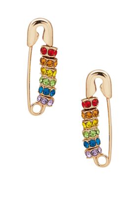 Gold Tone Multicolor Safety Pin Earrings