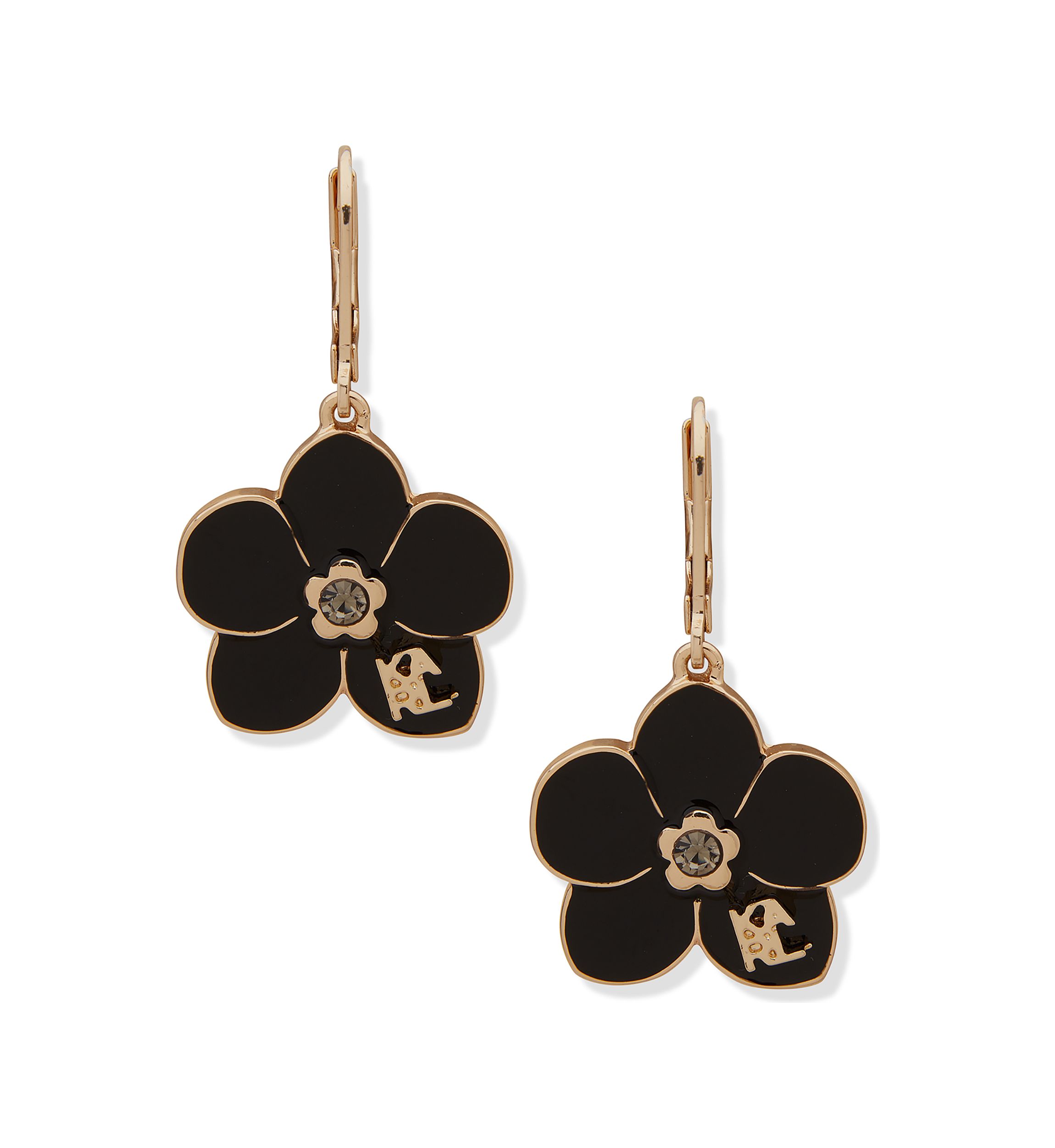 Gold Tone Enamel Flower Drop Earrings