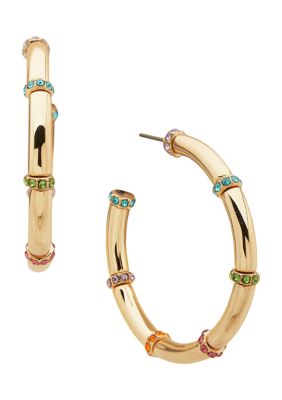 Gold Tone 40 Millimeter Multicolor Rondelle Hoop Earrings