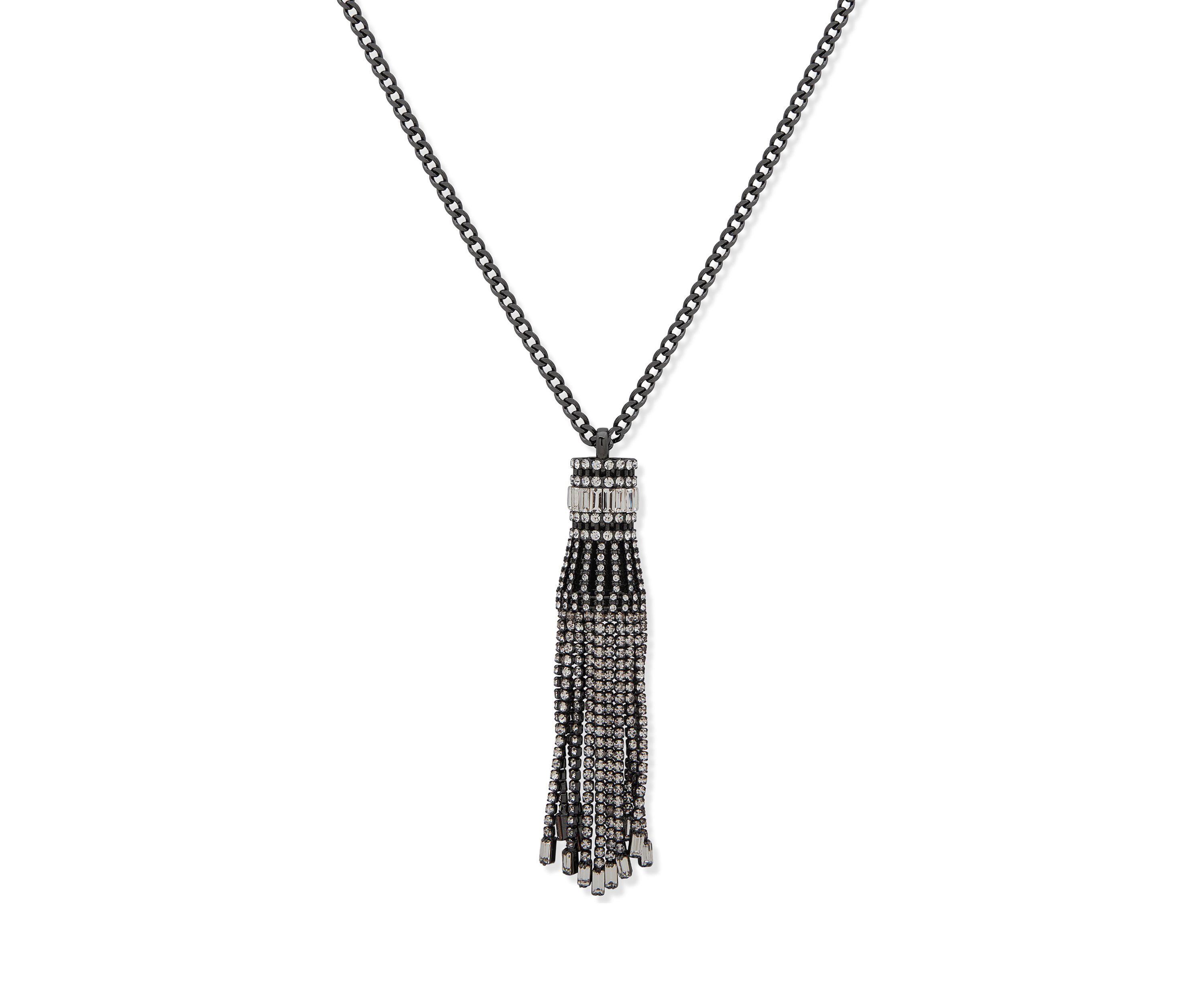 Hematite Tone 36" Crystal Adjustable Pendant Necklace