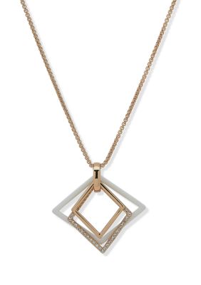 Gold Tone White Geometric Shape Adjustable Slider Necklace