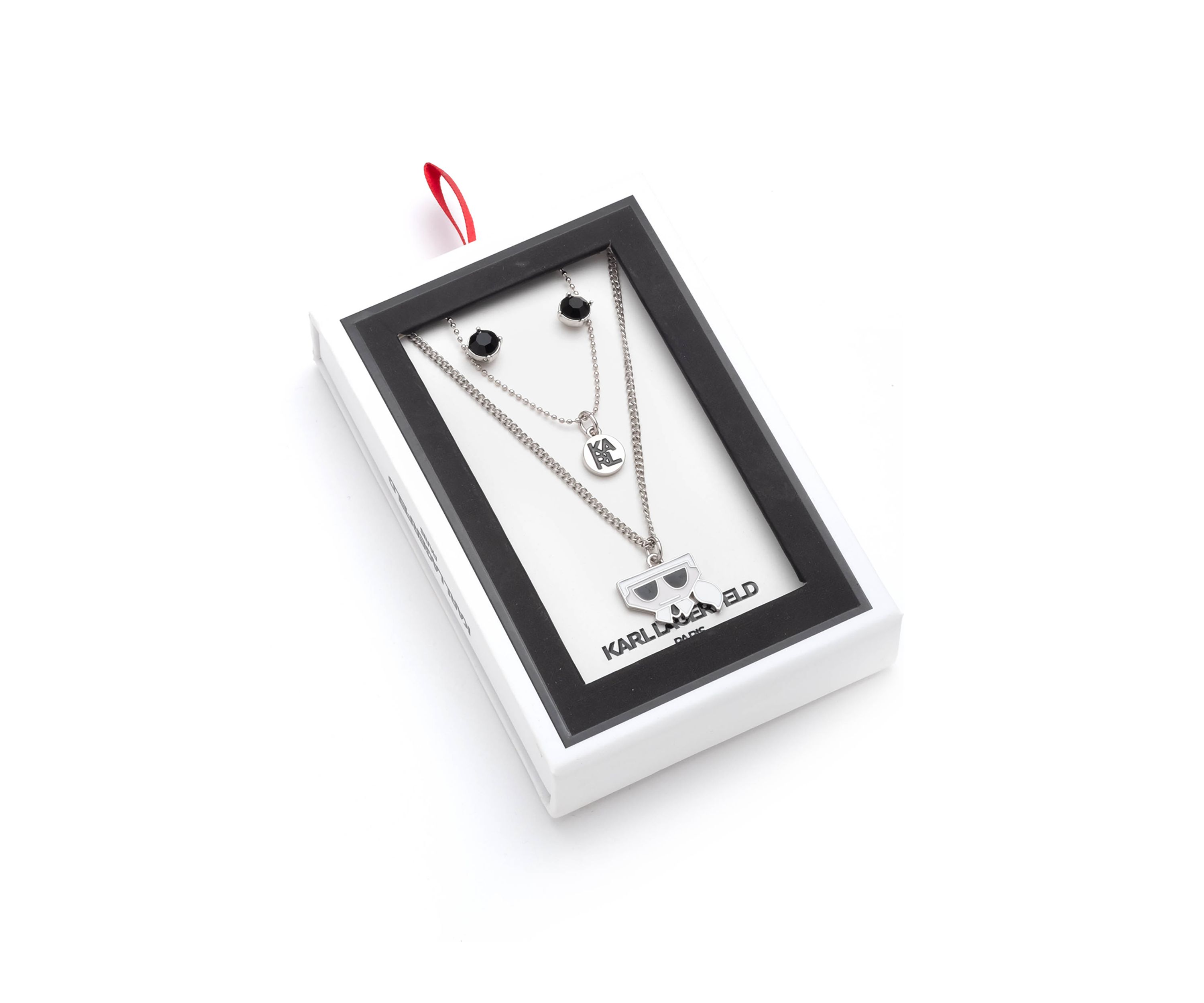  Black Stud and Logo Multirow Necklace and Earrings Set