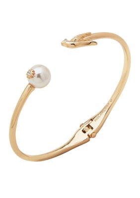 Gold Tone White Bird Hinge Cuff Bracelet