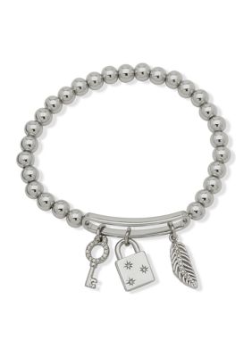 Alex and Ani Silver Tone Crystal Lock Charm Stretch Protect Your Spirit All Day Every Day Bracelet -  580087630B00010