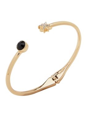 Gold Tone Black Star Hinge Cuff Bracelet