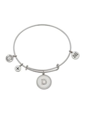 Alex and Ani Silver Tone Crystal Initial Expandable Charm Bangle Bracelet -  0642447700220