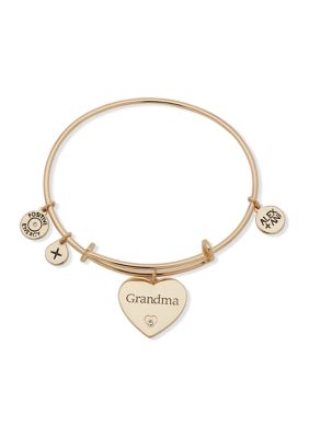 Alex And Ani Gold Tone Crystal Grandma Expandable Charm Bangle Bracelet