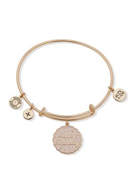 Alex And Ani Gold Tone Pink Happy Birthday Expandable Charm Bangle Bracelet