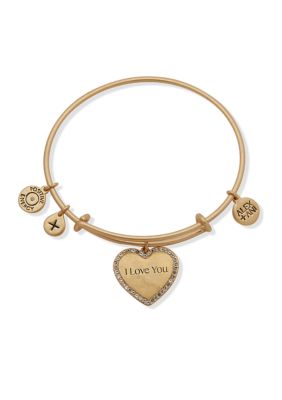 Alex And Ani Gold Tone Crystal I Love You Expandable Charm Bangle Bracelet