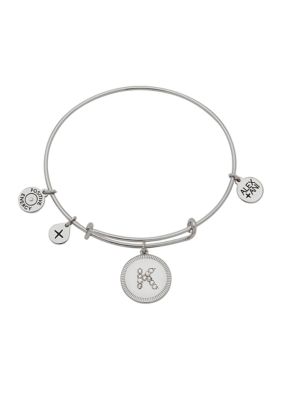 Alex and Ani Silver Tone Crystal Initial Expandable Charm Bangle Bracelet -  0642447700497