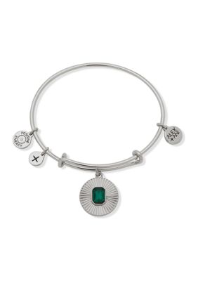Alex And Ani Silver Tone Emerald May Birthstone Expandable Charm Bangle Bracelet