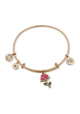 Alex And Ani Gold Tone Pink Rose Expandable Charm Bangle Bracelet