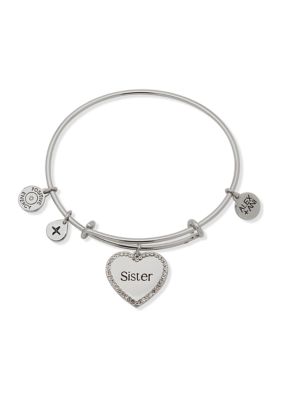 Alex And Ani Silver Tone Crystal Sister Expandable Charm Bangle Bracelet