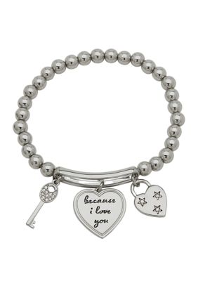 Alex and Ani Silver Tone Crystal Hearts Beaded Stretch Positive Vibes All Day Every Day Bracelet -  580087630B00155