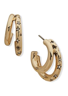 Gold Tone 25 Millimeter Crystal Pavé Star Double Hoop Positive Vibes All Day Every Day Earrings