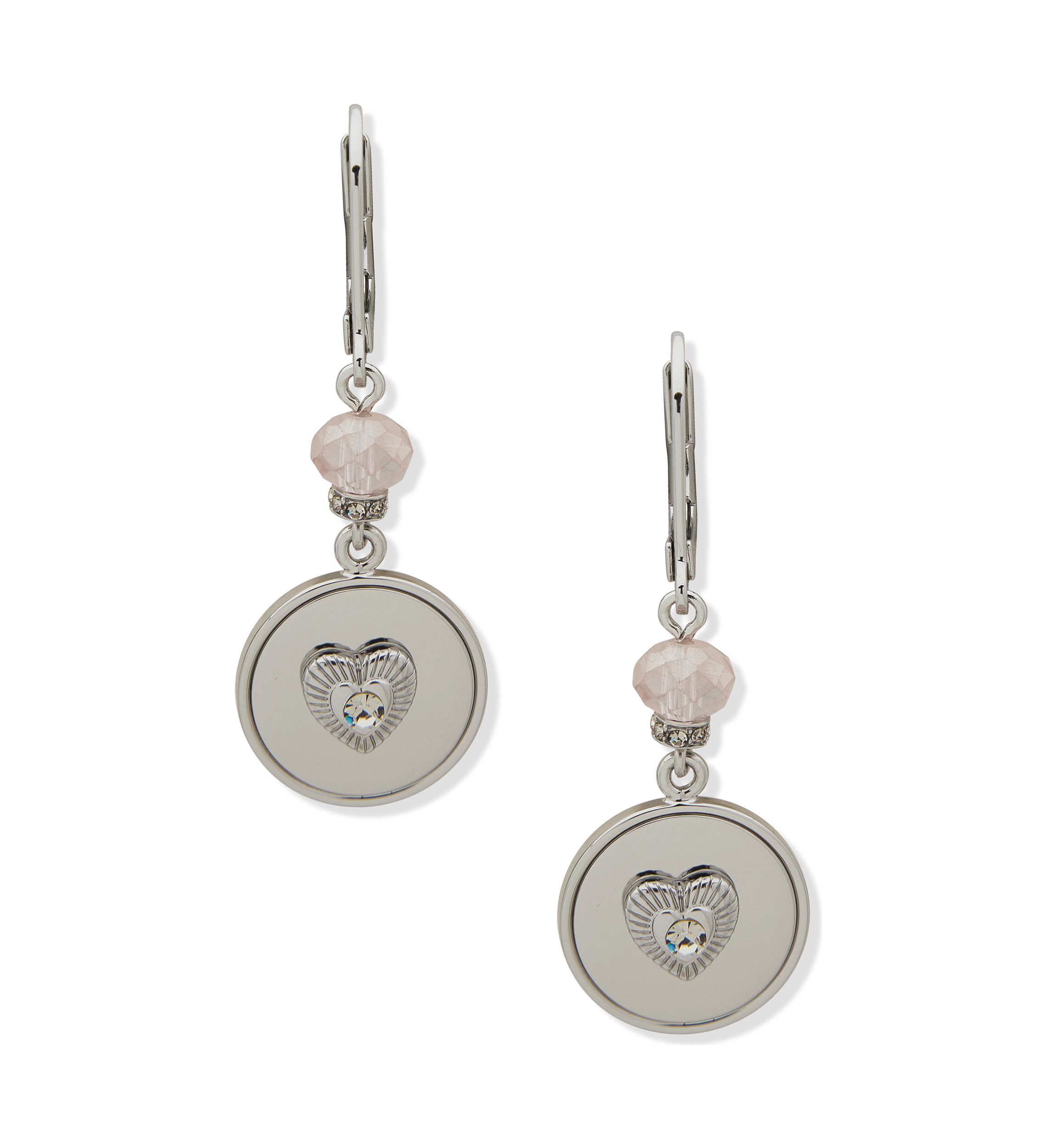 Silver Tone Pink Pavé Heart Drop Positive Vibes Every Day Earrings