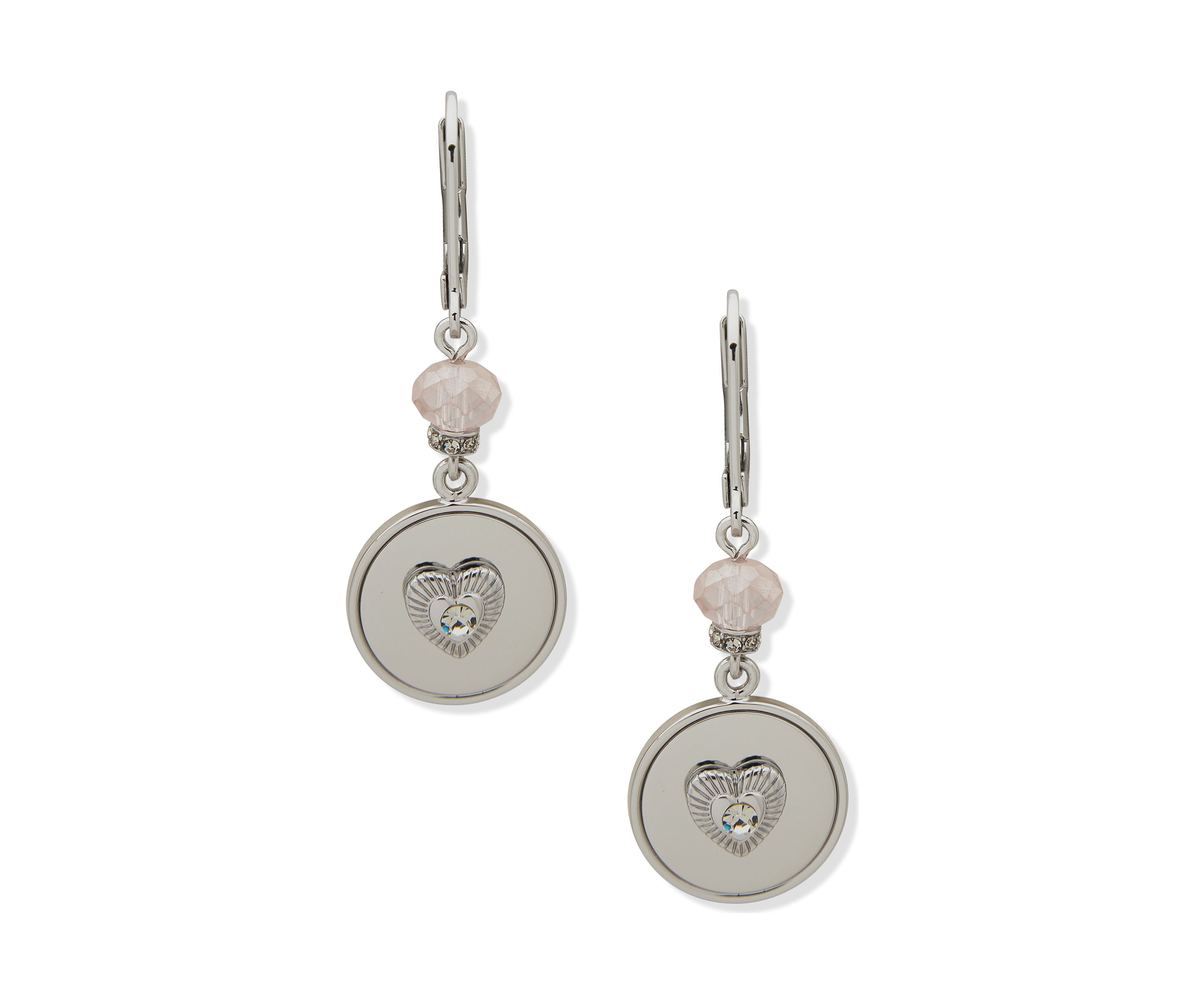 Silver Tone Pink Pavé Heart Drop Positive Vibes Every Day Earrings